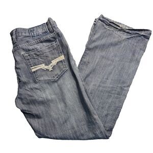 Helix Men’s 34x32 Light Wash Relaxed Boot Cut Jeans Faded Distressed Embroidered